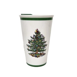 Spode Christmas Tree Ceramic Travel Mug with Silcone Lid in Box 8 oz