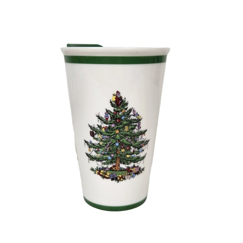 Spode Christmas Tree Ceramic Travel Mug with Silcone Lid in