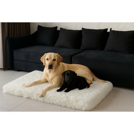 IHAPPYDOG Luxury Faux Fur Orthopedic Dog Beds, Memory Foam Crate Bed for​ Small, Medium, Large and XL Pets, Fluffy Pet Bed with Waterproof ​and ​Washable Cover, Fits Crates (White, XL 47" x 29")