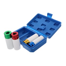 iplusmile 4pcs Thin Wall Impact Socket Wheel Rim Coded Lug Nut Sockets for Tire Maintenance Compatible Pneumatic Tools Organized Storage Box Included