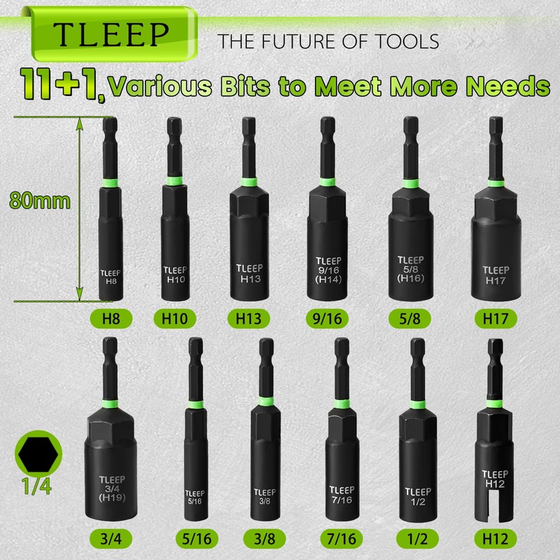 TLEEP Deep Nut Driver Set for Impact Drill w/Wing Nut