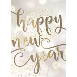 New Years Cards for Business & Family (Golden Confetti Design) Greeting Card Set Pack of 25 Happy New Year Cards with Envelopes for 2026 (5x7 inch) Great for Office, Work, Employees & Clients N1902