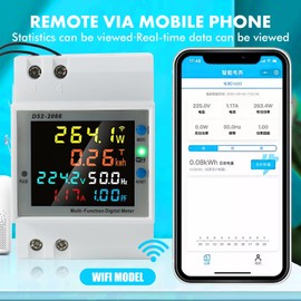 DEWIN Electricity Meter, DIN Rail, 6-in-1 WiFi Smart Digital Electricity Meter, DIN Rails, AC Meter, Energy Meter, KWh Meter with Closed Type CT AC 40-300V 100A