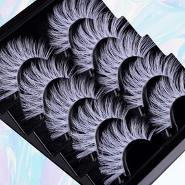 Christmas White Lashes Natural White False Eyelashes Wispy Cat Eye Colored Lashes 3d 5 Pairs Cosplay Faux Mink Lashes Pack for New Year Party White Fake Eyelashes by TNFVLONEINS