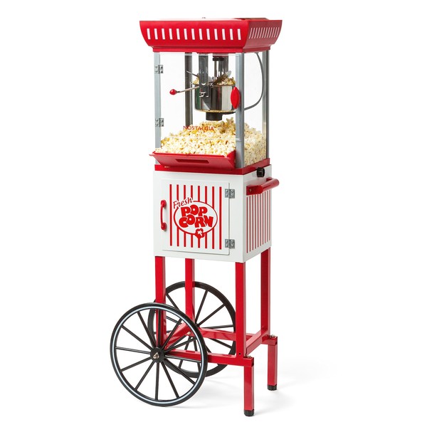 Nostalgia Popcorn Maker Machine - Professional Cart With 2.5 Oz Kettle Makes Up to 10 Cups - Vintage Popcorn Machine Movie Theater Style - Red & White