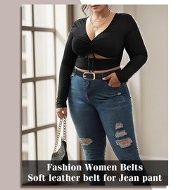 XZQTIVE Women's Leather Belts for Jeans Dress Pants Fashion Black Brown Belts for Women Ladies Waist Belts with Gold Buckle