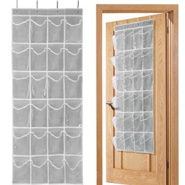 Homeily Shoe Rack Door Hanging, Over Door Storage Bag with 24 Pockets, Door Hanger Organiser for Shoes, Cosmetics, Waterproof Shoe Bag Door Hanging for Bathroom, Bedroom, Grey