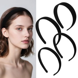 Heclia 4PCS Black Headbands for Women Satin Headbands Non Slip Trendy Headband Velvet Padded Wide Hard Head Band Anti-slip Solid Soft Simple Hair Band Hair Accessories for DIY Crafts Christmas Gift