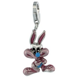 Sterling Silver Enamel Blue & Purple Bunny Rabbit Charm with Lobster Clasp for Bracelets Women 7/8 inch