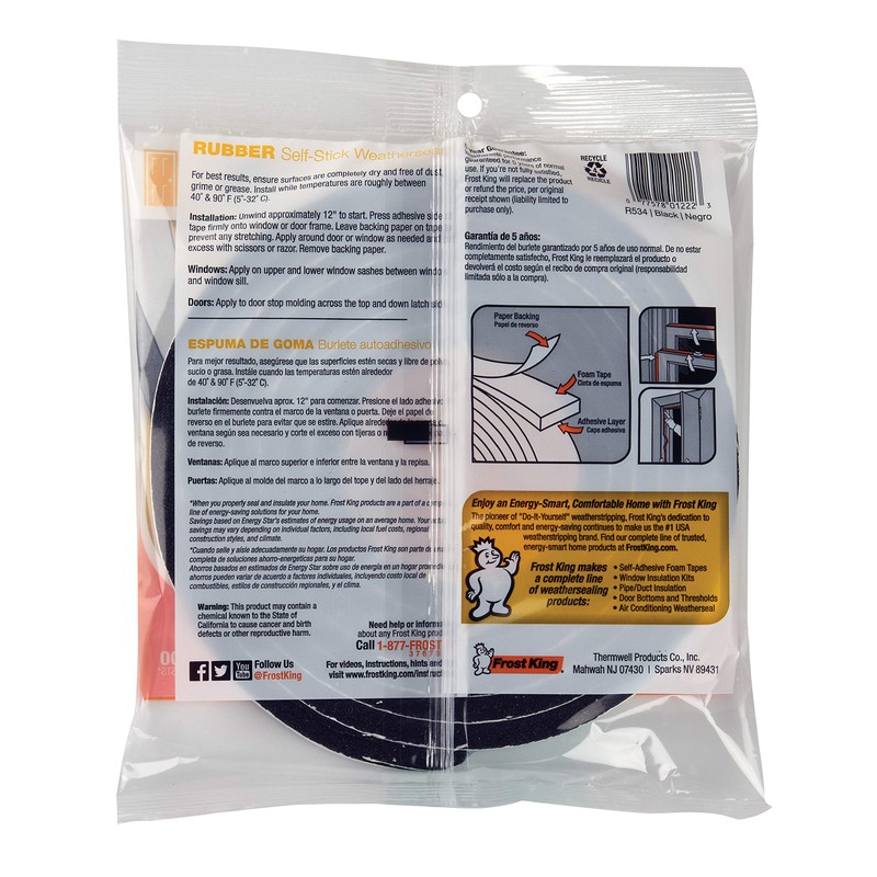 Frost King R534H Sponge Rubber Foam Tape 5/16-Inch, Black
