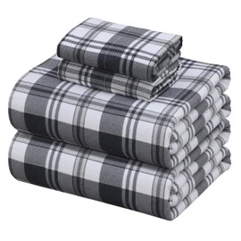 ZOYER Flannel Sheets California King Size - Soft & Comfy Deep Pocket Cotton Flannel Bedding, Fitted Up to 16", Double Brushed Cal King Bed Sheets Set, 4 Pieces, Carbon Grey Plaid