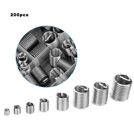 Thread Inserts, 200 Pieces 304 Stainless Steel Thread Repair Insert, Self-Tapping Screws Set, Female Thread Insert, Assorted Set M3 M4 M5 M6 M8 M10 M12