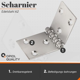 OPIOL QUALITY® Hinge Punched 100 x 40 mm Stainless Steel A2 V2A (Pack of 4) Hinges Connector Stainless Steel Hinge Door Hinge Screw-On Door Hinge