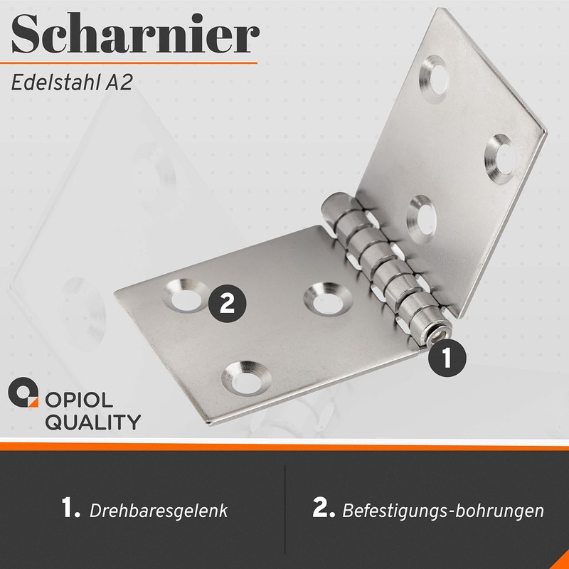 OPIOL QUALITY® Hinge Punched 100 x 40 mm Stainless Steel