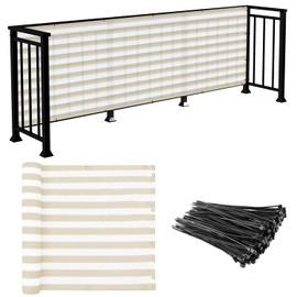 E&K Sunrise 3' x 25' Balcony Privacy Fence Screen Cover with Zip Ties Outdoor Screen Fence UV Protection for Deck Patio Backyard Apartment Pool Porch (Beige White Strip)
