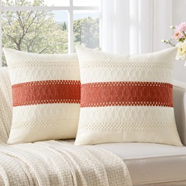 Woaboy Set of 2 Rust Orange Boho Decorative Throw Pillow Covers 16x16 Inch Farmhouse Cotton Cushions Modern Home Decor for Livingroom Bedroom Couch Bed Sofa Chair