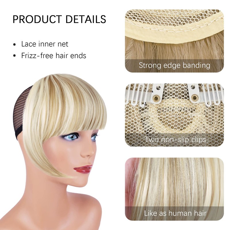 XRACEPHOL Blonde Bangs Clip in Thick Natural Full Front Neat