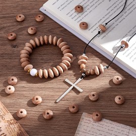 PH PandaHall 120pcs Beech Wooden Abacus Beads Disc Abacus Spacer 15mm Wooden Beads Rondelle Wooden Spacer Beads for Jewelry Supply DIY Craft Indoor Home Birthday Christmas Party Decorations