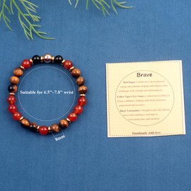 UEUC Healing Stone Bead Bracelet for Women Natural Gemstone Balance Protection Spiritual Crystal Bead Bracelet Anxiety Relief with Meaning Card, 18.5, Stone