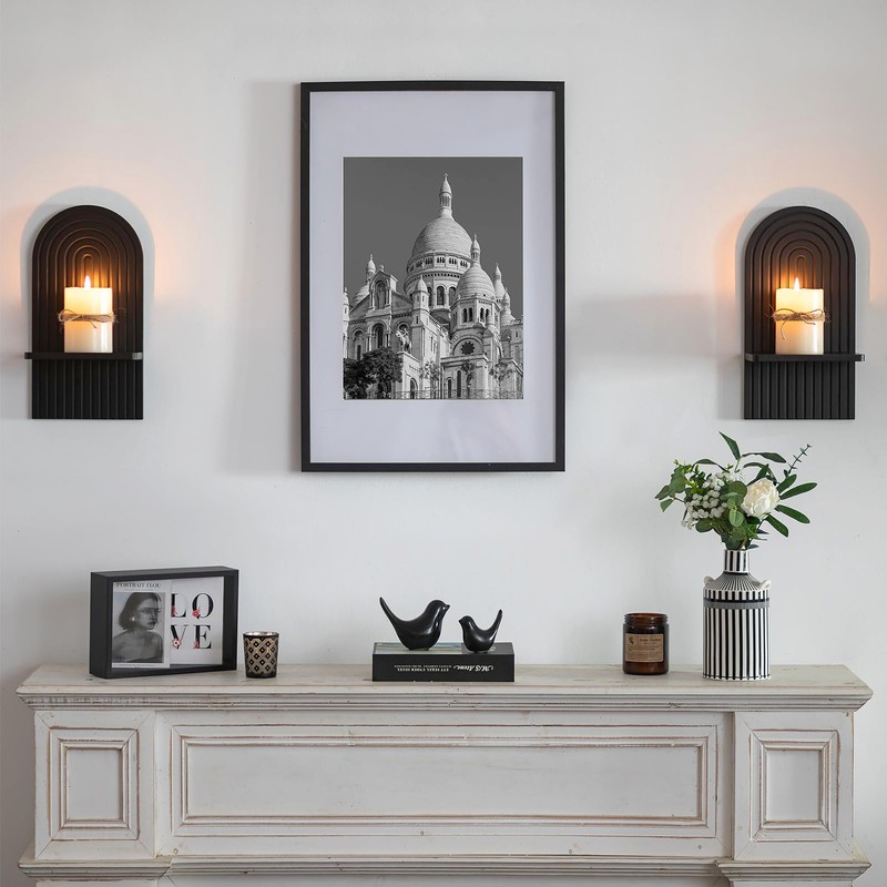 Black Wall Candle Holder: Wood Arch Candle Sconces Set of