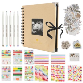 Scrapbook Photo Album, Scrapbook Black Silk Ribbon, Photo Album of 60 Pages Black with Stickers, Memory Book and 5 Metallic Marker Pens, Scrap Books for Children,Baby,Wedding Anniversary,175*175mm