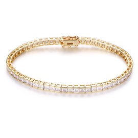Gemsme 3.0 * 3.0mm Square Tennis Bracelet, 3.0mm Thin 18K Yellow Gold Plated Square Cubic Zirconia Tennis Bracelet for Women