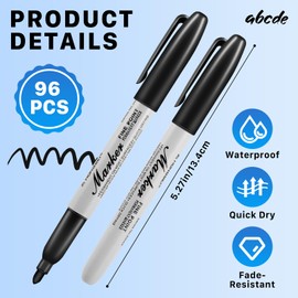 Extrapins 96 Pack Permanent Markers Bulk, Black Permanent Marker Set, Quick Drying Waterproof Marker, Fine Point Marker Pens for School Home Office Supplies, Work on Glass Wood Metal Stone