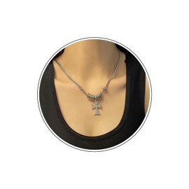 Wendalern Silver Rhinestone Cross Necklace Multilayer Herringbone Chain Cross Necklace Cubic Zirconia Cross Pendant Necklace Dainty Cross Snake Chain Necklace Y2k Jewellery for Women, Zinc, No