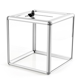 Extra Large Donation Box for Fundraising, Acrylic Ballot Box with Slot 11.41 x 11.41 x 11.41 Inch, Raffle Ticket Box with Lock Cash Storage Container for Voting Charity Contest Tip