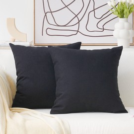 Home Brilliant Cushion Covers 65 x 65, Black Cushions 65x65 Cushion Cover Pack of 2, Linen Large Throw Pillows for Couch Bed, 65 cm, 26 inch, Black