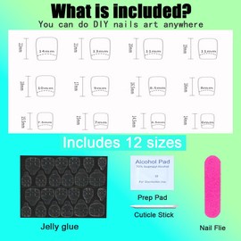 HaoTrade 24 Pcs Square False Nails Short, Salon Acrylic Nude Nails, French Press on Nails with Glue, Fake Nails for Women and Girls Nail Art, Includes 24 False Nails in 12 Sizes