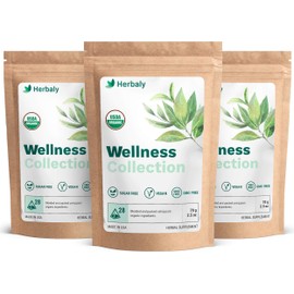 Herbaly Wellness Collection Tea - 8 Active Herbs - Improve General Health, Strengthen Immunity - Natural, Organic, Non-GMO, Vegan, Sugar Free - 3 Pack, 84 Pyramid Tea Bags