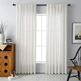 VISIONTEX Natural Pinch Pleated Window Curtain Panels, Decor Light Filtering Pinch Pleat Semi Window Drapes with Hooks Rings for Bedroom Living Room, Set of 2, 40 x 84 inch