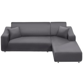 NAISI Sectional Couch Cover L Shape 2 Pieces Sofa Cover Soft Stretch Slipcovers with 2pcs Pillowcases Furniture Protector Couch Covers 3 Seater + 3 Seater(Light Grey)