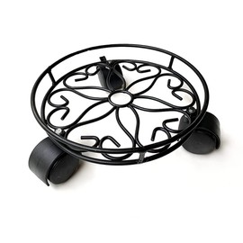 Lily's Home Raised Rolling Planter Pot Dolly / Caddy Stand With Locking Caster Wheels, Black, 11 Inch