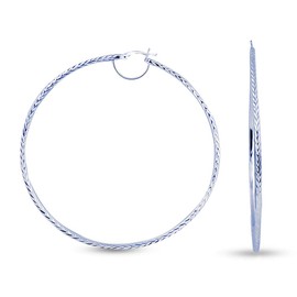 925 Large Sterling Silver Diamond-Cut Hoop Earrings Italian Design Click-Top for Women 80 MM