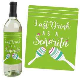 Big Dot of Happiness Final Fiesta - Last Fiesta Bachelorette Party Decorations for Women and Men - Wine Bottle Label Stickers - Set of 4