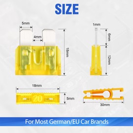 Bolatus 20Pcs Car Fuses 20A Standard Blade Fuses Automotive Replacement Fuse for Caravan Motorcycle Truck RV + Fuse Puller