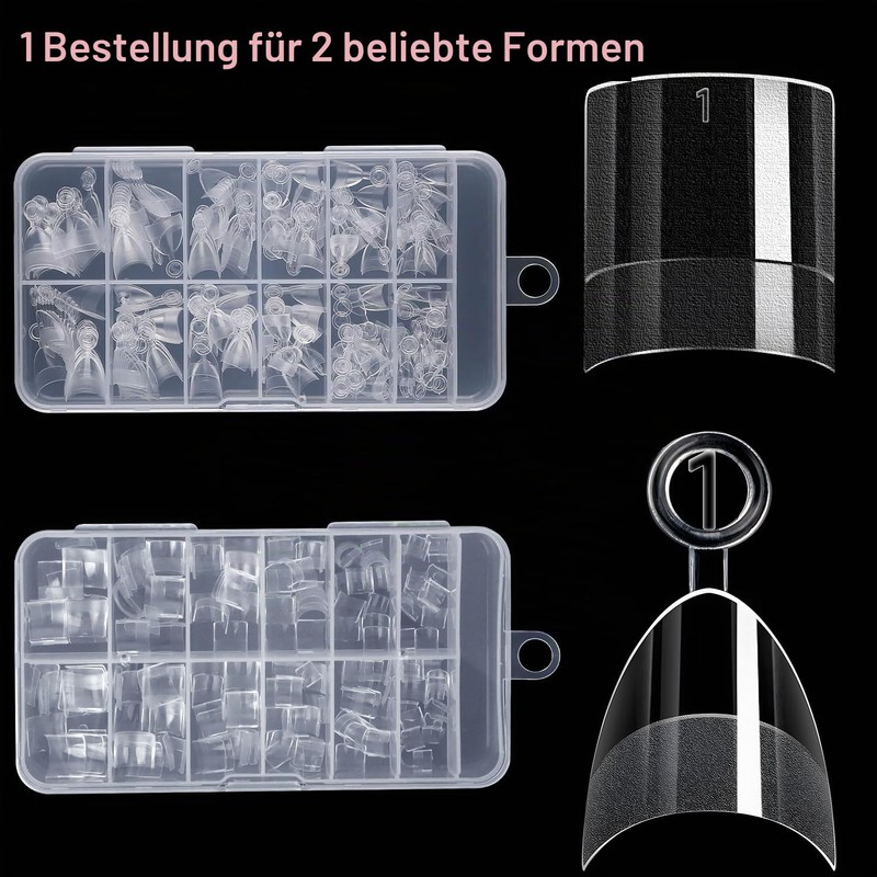 MOTIBACK 480 Piece Nail Tips Set Half Matte Almond &