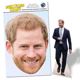 1 x Prince Harry - Ready To Wear Celebrity Face Mask Includes Freestanding 20cm Desktop Standee Card Cutout - Standee Prince Harry
