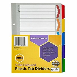 Marbig Indices & Dividers 5 Tab Reinforced A5 Colour