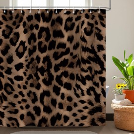 Emwnodti Sexy Leopard Print Shower Curtain，Wild Animal Cheetah Print Brown Black Fur Bathroom Accessory Set，Polyester Fabric Waterproof Bath Curtain 72x72 Inch with 12 Hooks