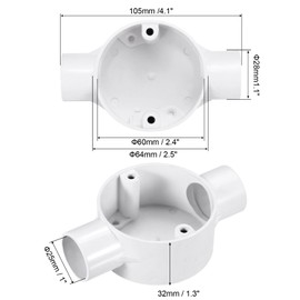 sourcing map 2Pcs PVC Conduit Box Junction Box 2 Way 25mm with Cover, M4 Screws for Home Hose Electrical Conduit Electronic Projects