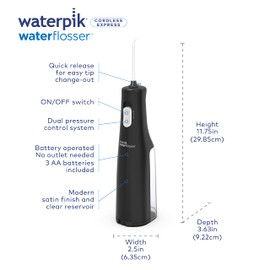 Waterpik Cordless Express Water Flosser, Battery Operated & Portable for Travel & Home, ADA Accepted, Waterproof for Shower Use, Black WF-02, Packaging May Vary