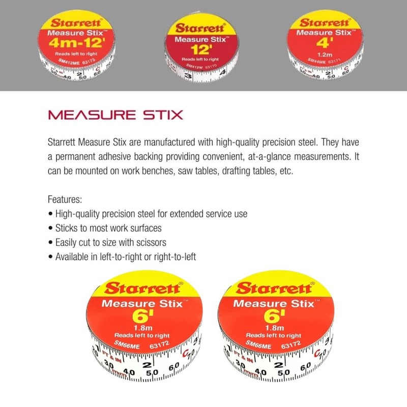 Starrett Tape Measure Stix with Adhesive Backing - Mount to