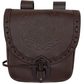 Mythrojan Belt Pouch Viking Leather Belt Bag Medieval Embossed Belt Bag Renaissance Costume Accessories LARP Waist Bag Cosplay Coin Purse Antique Vintage Coin Pouch - Brown