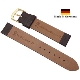 myledershop 17mm Calf Leather Watch Strap Band Made in Germany in Dark Brown with Buckle in Gold MJ-Design-Germany incl Assembly Instructions