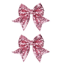 Xansema 2Pcs 3 Inch Sequins Hair Bows for Girls, Sparkling Bows Alligator Hair Clip Hair Barrettes Accessories for Women Teens Girls Kids (Pink)