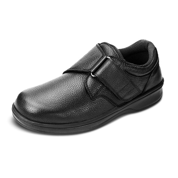 Orthofeet Men's Orthopedic Black Leather Broadway Casual Shoes, Size 9.5