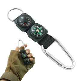 YIPFEN Compass Keyring with Thermometer Multifunctional Outdoor Navigation Tool Carabiner Keyring for Hiking Camping Practical Compass Pendant for Adventure